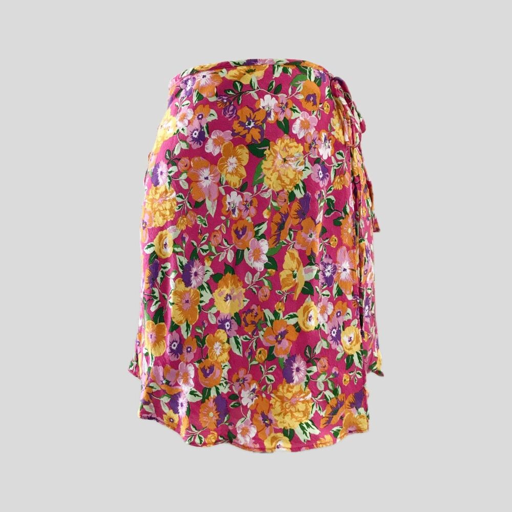 Zara Colorful Pink Floral Short Mini Summer Wrap Short Skirt NWOT - S